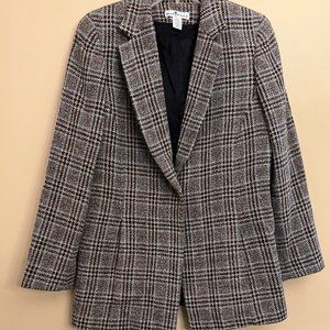 Mariposa Women's Plaid Jacket, Brown and Pale Blue one button Blazer Size 10